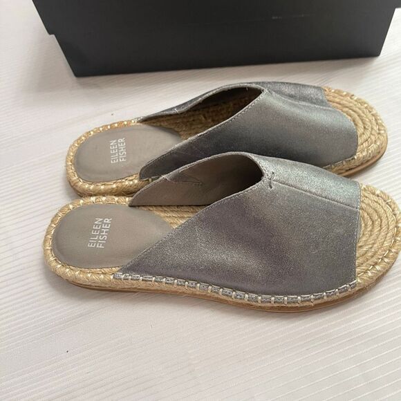 Eileen Fisher Silver Venus Metallic Espadrilles Size 9.5 9 1/2 New - Picture 1 of 8
